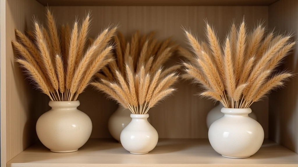 Dried reed bundles stored in a cool dry space with proper conditions showing packaging and storage setup