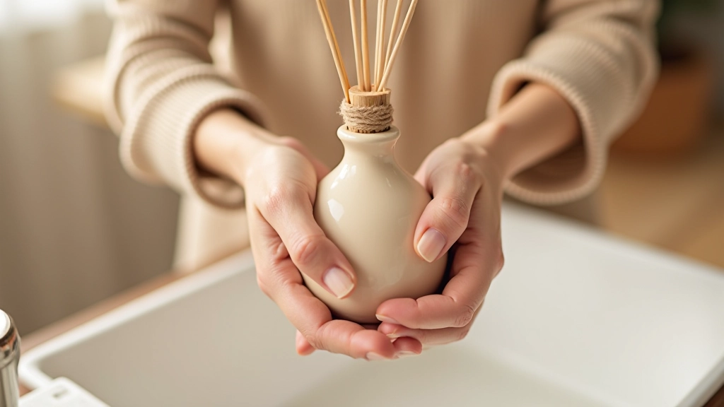 Hands gently cleaning ceramic vase with soft cloth and water, showing proper care technique for handmade pottery
