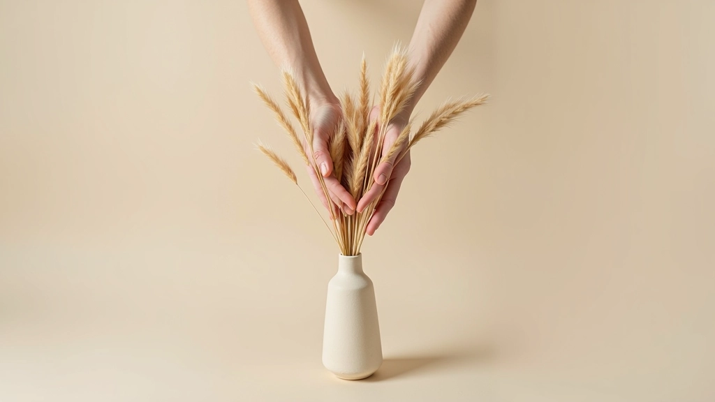 Hands holding dried reed stems at different angles showing stem thickness variation and flexibility characteristics