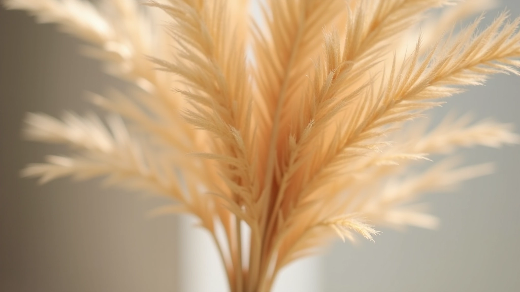 Close-up detail of dried reed plumes showing density, texture quality and color vibrancy characteristics