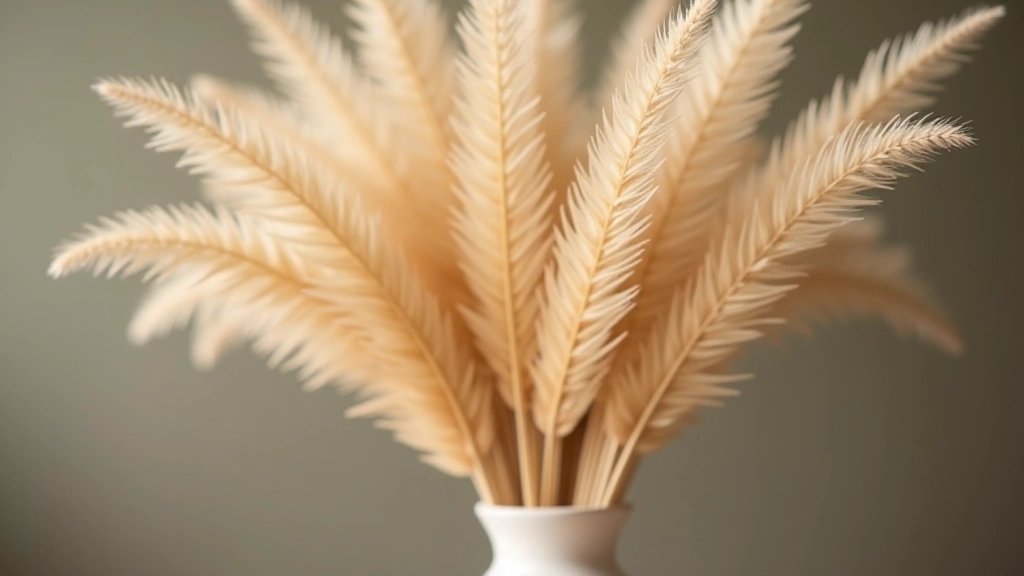 Close-up macro photography of different pampas grass plume textures showing fine feathery strands and natural variations in stem thickness